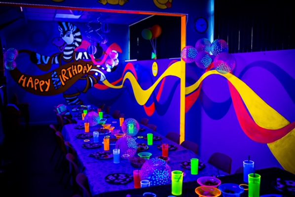 Glow up party room for Laser tag + Twilight Parties
